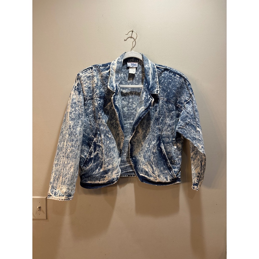 Vintage Weathered Blues Acid Wash Denim Jacket Blue 80s Wrap Front Medium Rare
